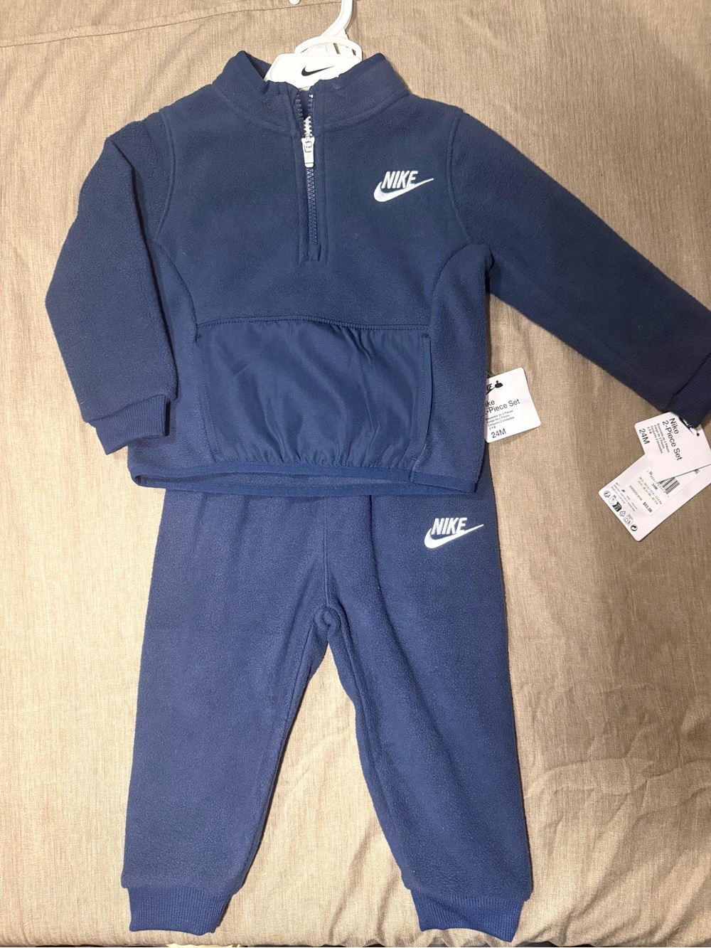 NikeBaby Boy Fleece Tracksuit Set 24M Navy 2-Piece Zip Pullover & Joggers NWT